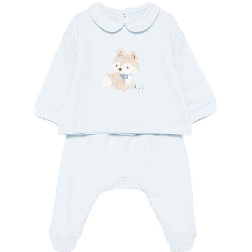 Pigiama per neonato Il Gufo Kids azzurro con colletto Peter Pan e toppa a volpe A26GDF0036M0100 404 IL GUFO KIDS