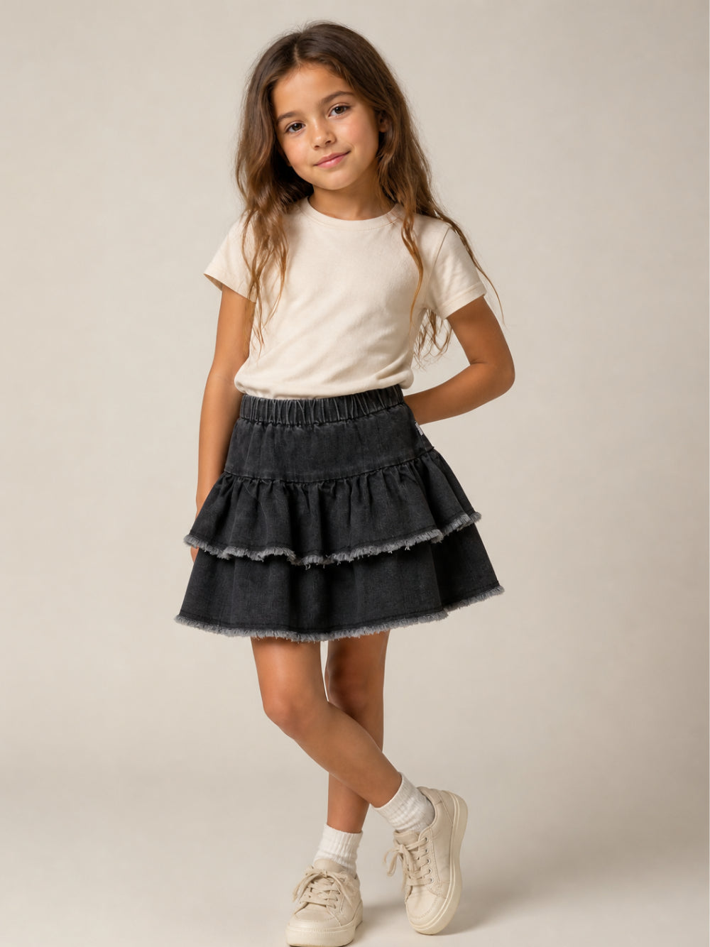 Gonna midi per bambina Il Gufo Kids nera con ruches A26GGN0016J0026 099 IL GUFO KIDS