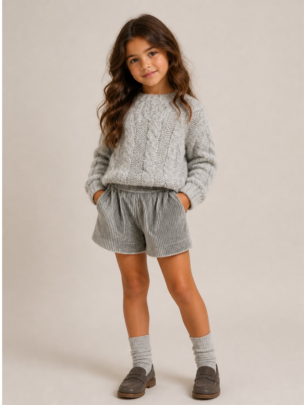 Maglione per bambina Il Gufo Kids grigio con motivo a trecce A26GMA0025EM915 072 IL GUFO KIDS
