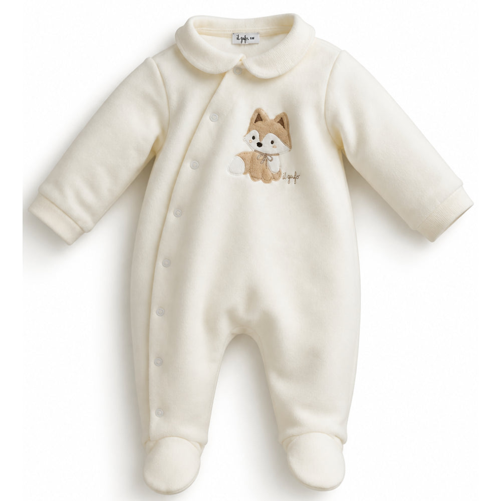 Tutina per neonato Il Gufo Kids bianco con applicazione a forma di volpe sul davanti A26GTP0014M0100 100 IL GUFO KIDS