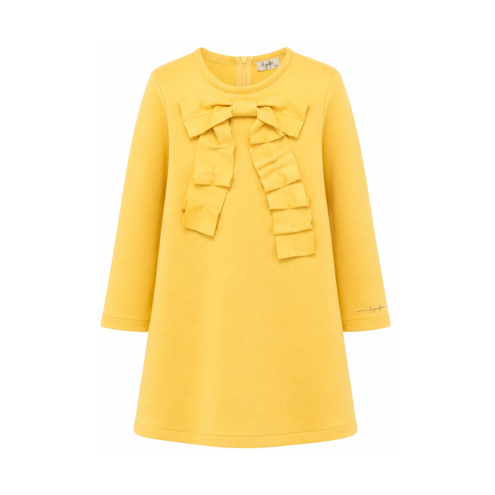 Abito per bambina Il Gufo Kids giallo con volant e dettaglio fiocco A26GVL0029M0041 223 IL GUFO KIDS