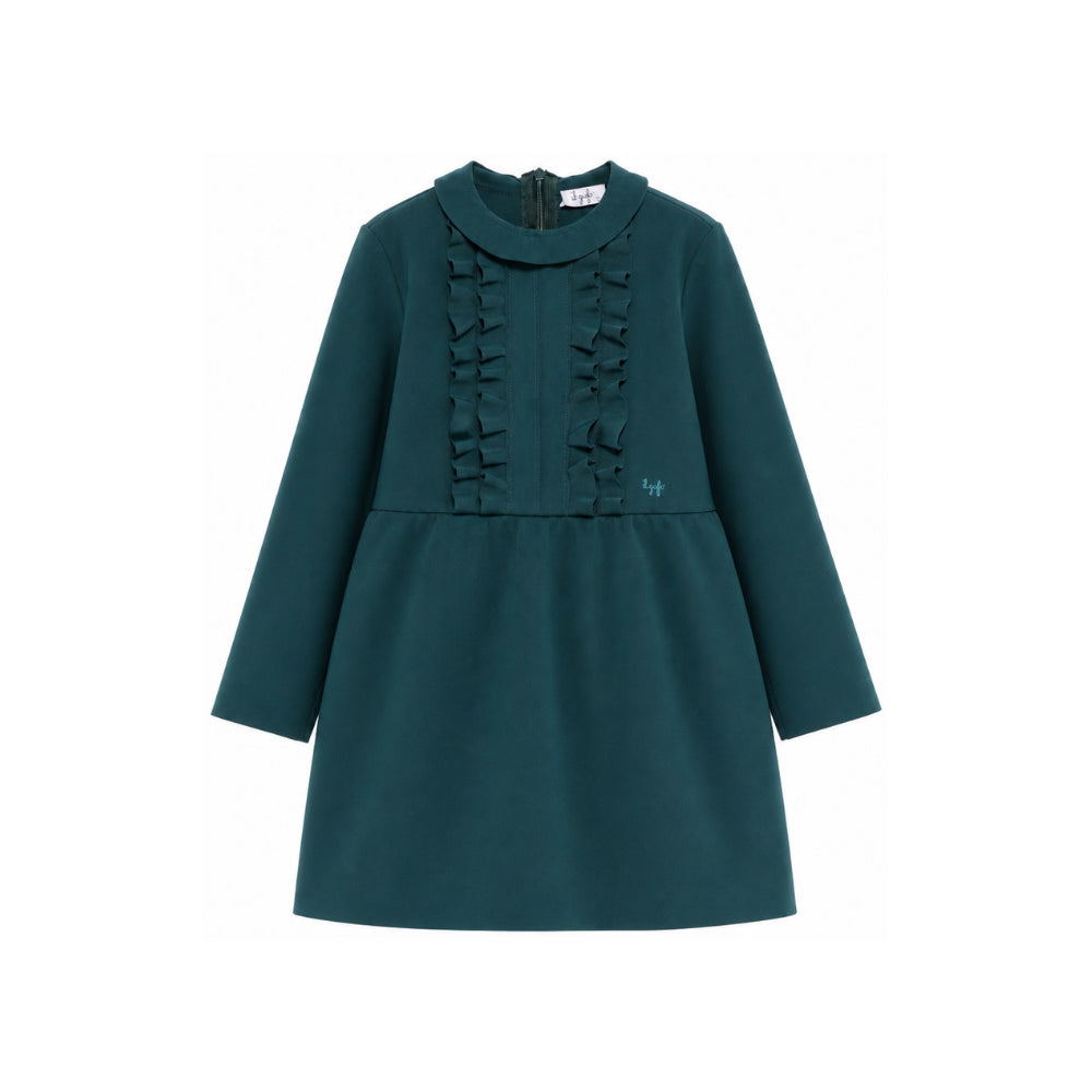 Abito per bambina Il Gufo Kids verde con bordo increspato A26GVL0033N0057 558 IL GUFO KIDS