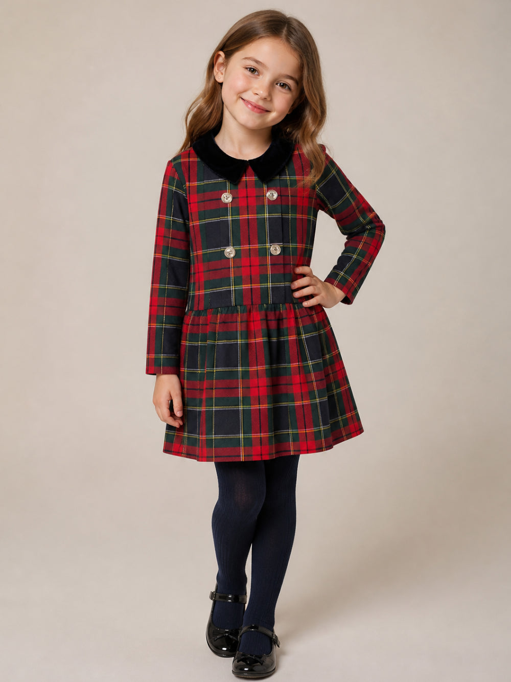 Abito per bambina Il Gufo Kids rosso con motivo tartan all-over A26GVL0040W3068 377 IL GUFO KIDS