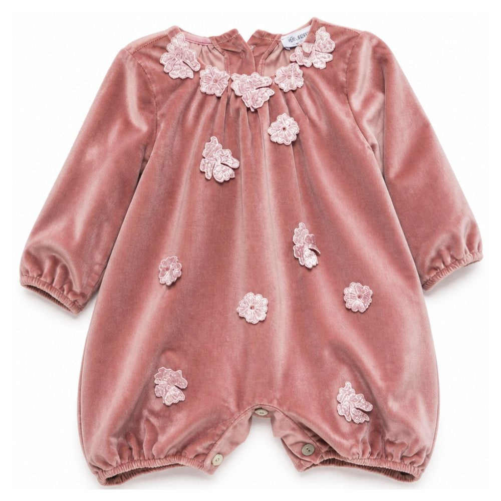 Pagliaccetto per neonata Jesurum Kids rosa in velluto applicata a fiori PICCOLA BEATRICE VAR.05 JESURUM KIDS