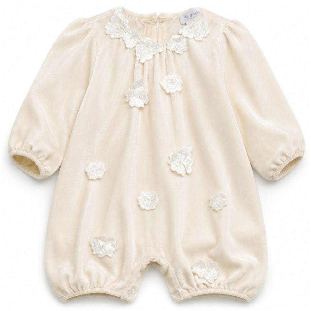 Pagliaccetto per neonata Jesurum bianco in velluto applicata a fiori PICCOLA BEATRICE VAR.10 JESURUM KIDS