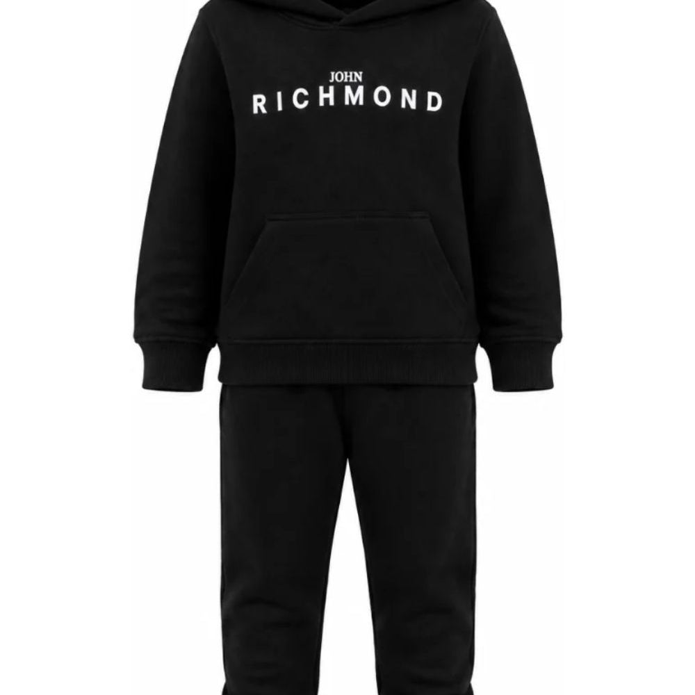 Set felpa e pantaloni sportivi per bambino John Richmond Kids nero con logo sul davanti RBA26007CF BLACK JOHN RICHMOND KIDS