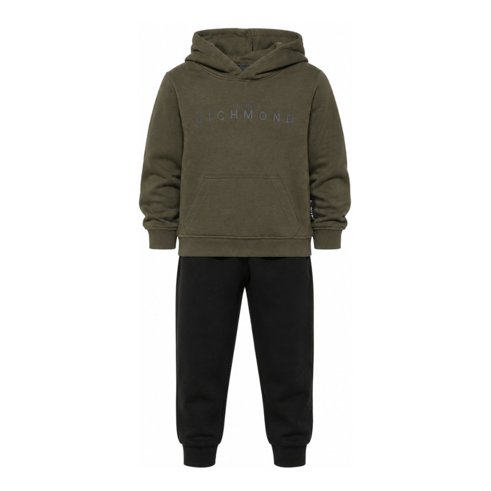 Completo felpa e pantaloni per bambino John Richmond Junior verde e nero con logo sul davanti RBA26007CF OLIVE JOHN RICHMOND KIDS
