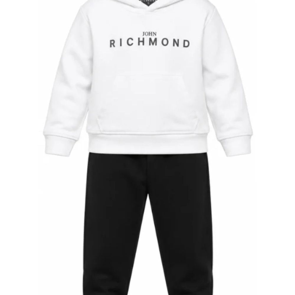 Completo felpa e pantaloni per bambino John Richmond Junior bianco e nero con logo sul davanti RBA26007CF WHITE JOHN RICHMOND KIDS
