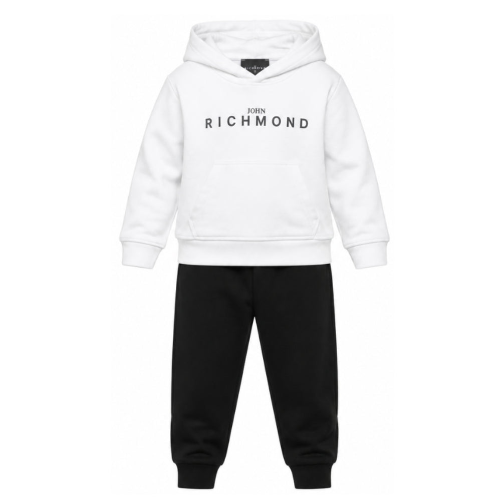 Completo felpa e pantaloni per bambino John Richmond Junior bianco e nero con logo sul davanti RBA26007CF WHITE JOHN RICHMOND KIDS