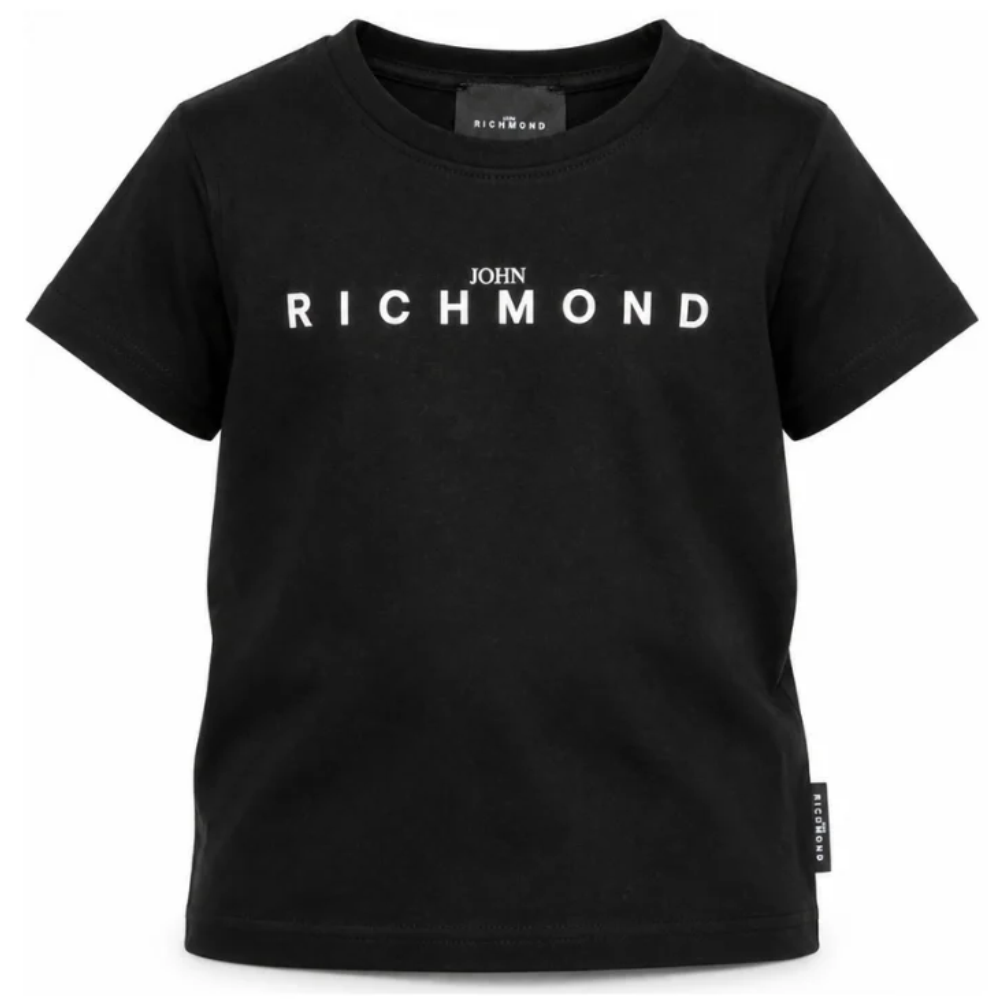 T-shirt per bambino John Richmond Kids nera con logo sul davanti RBA26009TS BLACK JOHN RICHMOND KIDS