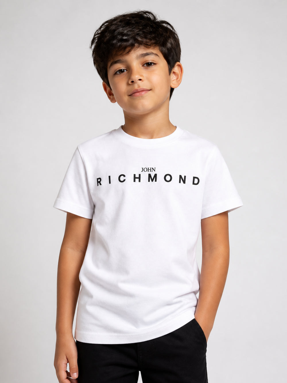T-shirt per bambino John Richmond Kids bianca con logo sul davanti RBA26009TS WHITE JOHN RICHMOND KIDS