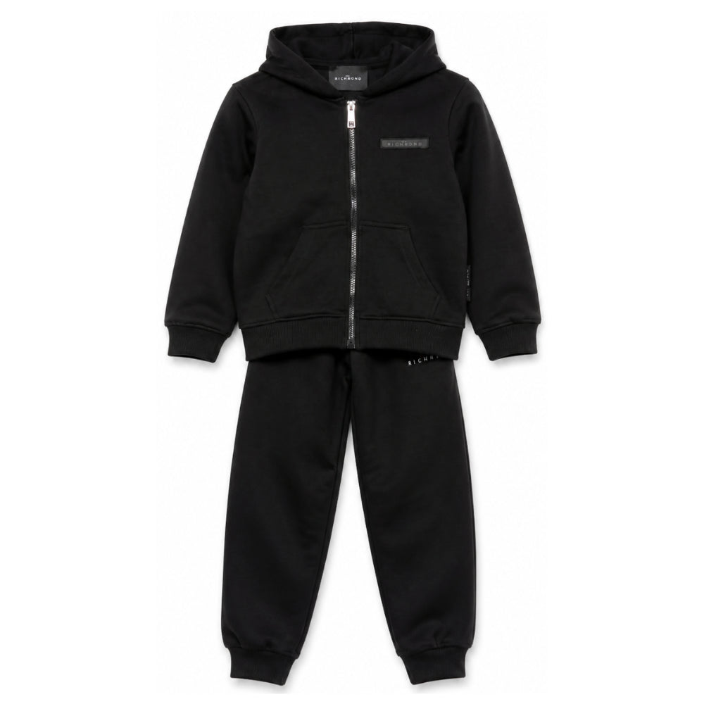 Tuta per bambino John Richmond Junior nera con cappuccio e logo RBA26018CF BLACK JOHN RICHMOND KIDS