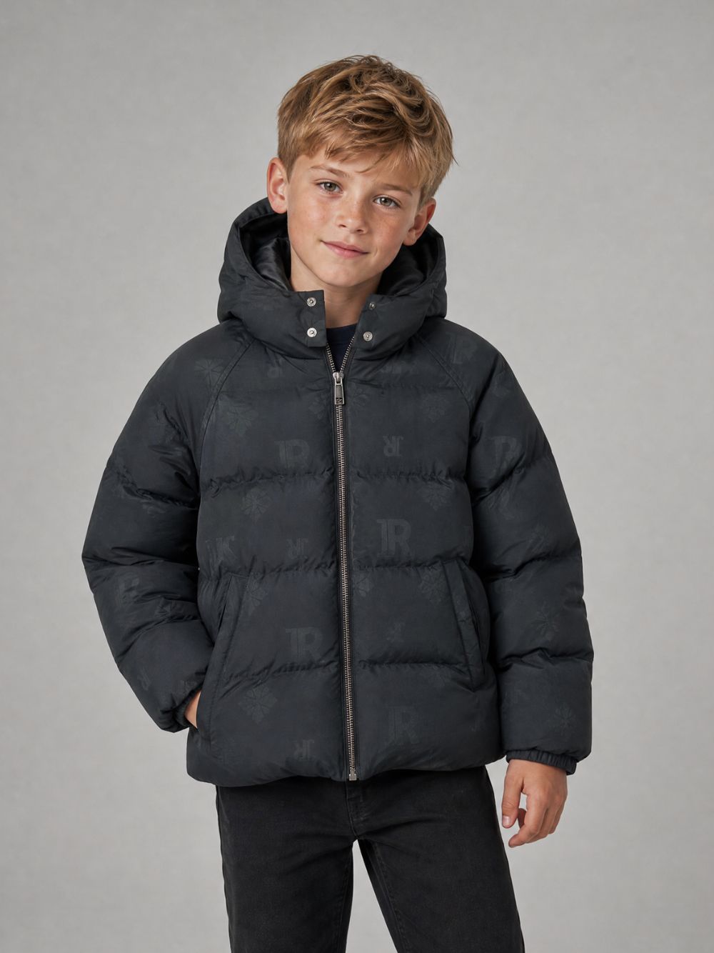 Giubbino per bambino John Richmond Kids nero con logo all-over RBA26098PI BLACK JOHN RICHMOND KIDS