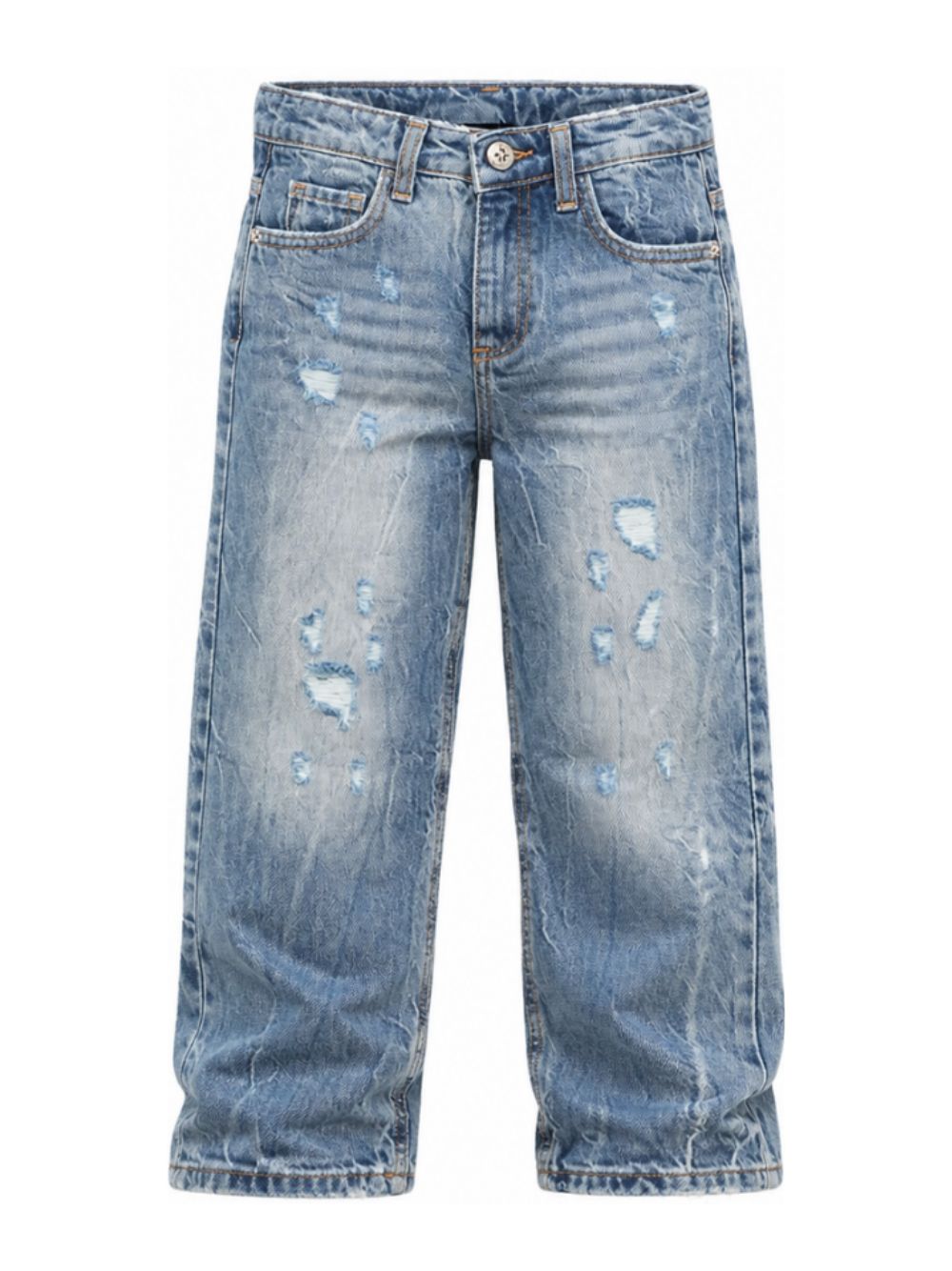 Jeans per bambino John Richmond Kids in denim con effetto usurato RBA26148JE DENIM BLUE MEDIUM JOHN RICHMOND KIDS