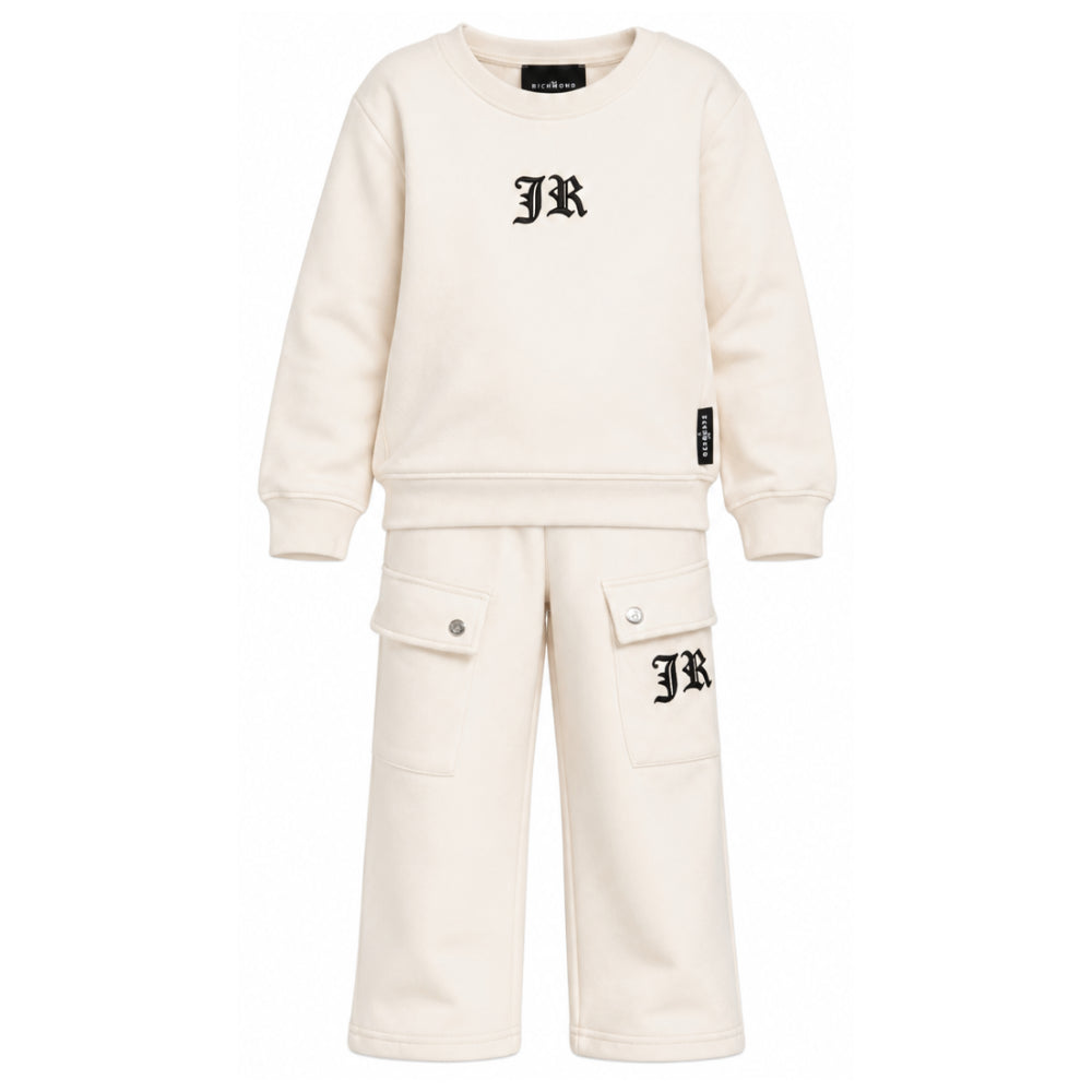 Set felpa e pantaloni per bambino John Richmond Kids beige con logo sul davanti RBA26167CF CREAM JOHN RICHMOND KIDS