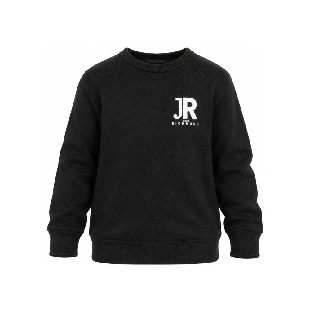 Maglione per bambino John Richmond Junior nera con logo ricamato RBA26168MA BLACK JOHN RICHMOND KIDS