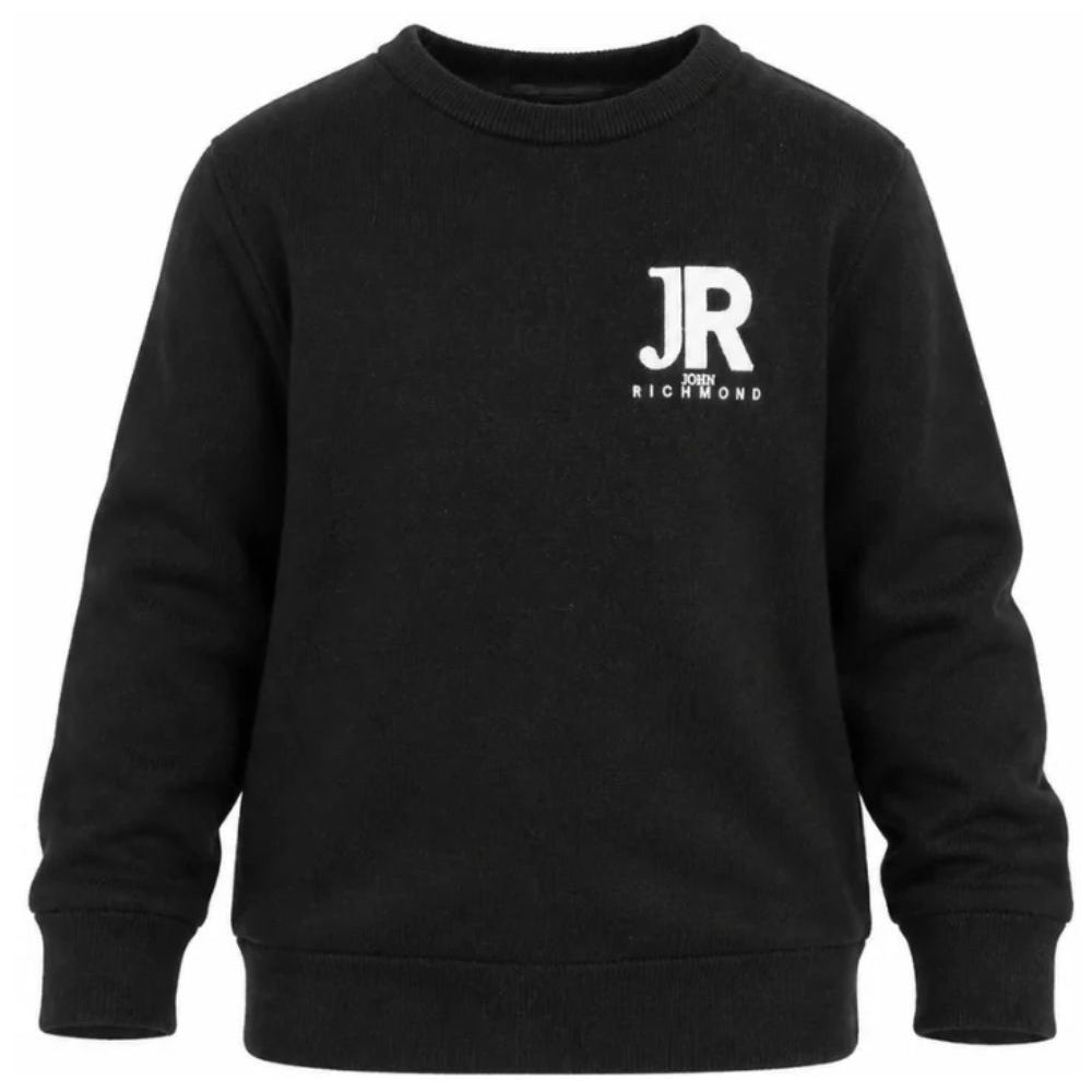 Maglione per bambino John Richmond Junior nera con logo ricamato RBA26168MA BLACK JOHN RICHMOND KIDS