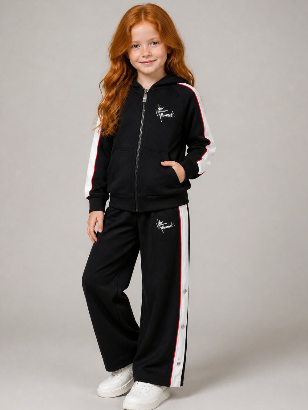 Pantaloni sportivi per bambina John Richmond Kids neri con bottoni applicati sui lati RGA26176PA BLACK JOHN RICHMOND KIDS