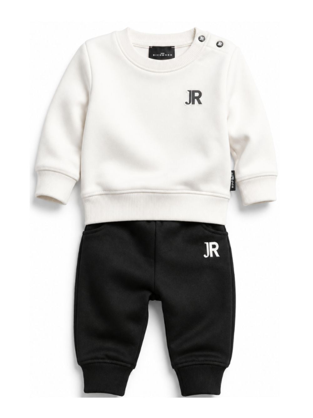 Completo per neonati John Richmond Kids bianco e nero con logo sul davanti RIA26011CF OFF-WHITE JOHN RICHMOND KIDS