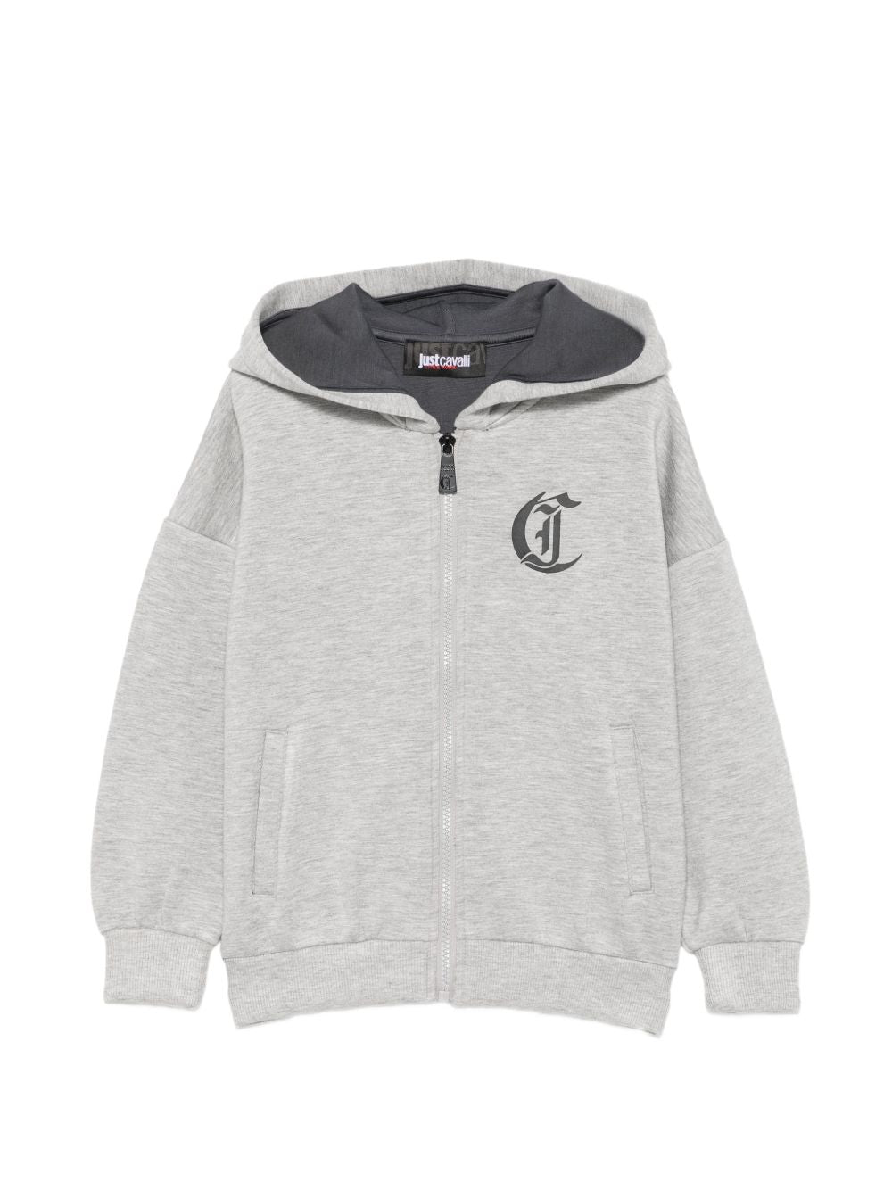 Felpa per bambino Just Cavalli Kids grigia con logo stampato sul davanti JBA26003FE GREY MELANGE JUST CAVALLI KIDS