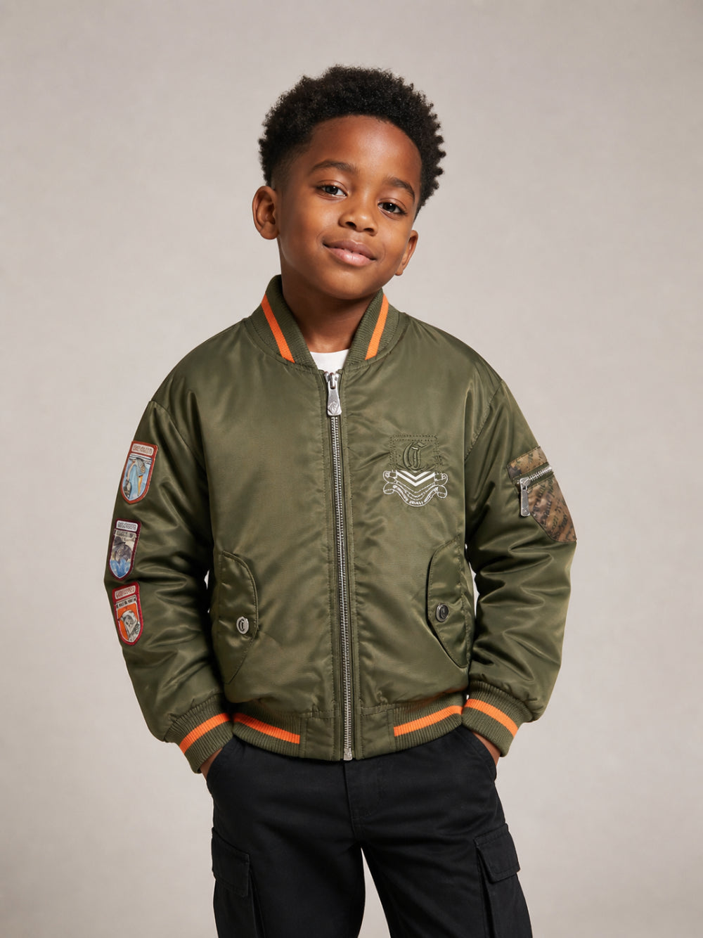 Bomber per bambino Just Cavalli Kids verde con applicazione sulla manica JBA26037GB CYPRESS JUST CAVALLI KIDS