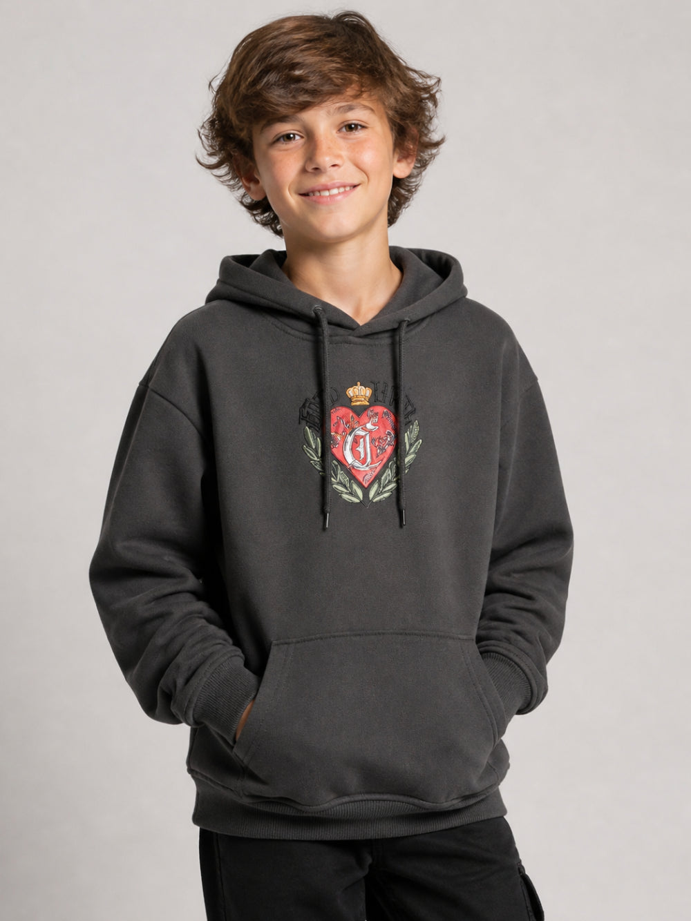 Felpa per bambino Just Cavalli Kids grigia con applicazione JBA26131FE GREY DARK JUST CAVALLI KIDS