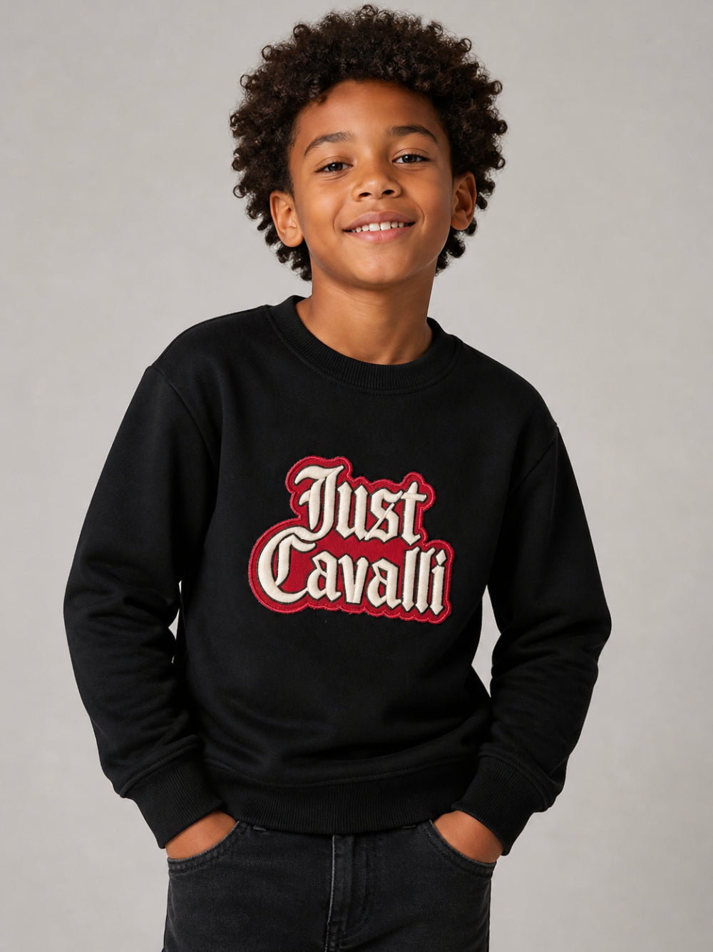 Felpa per bambino Just Cavalli Kids nero con applicazione logo JBA26160FE BLACK JUST CAVALLI KIDS