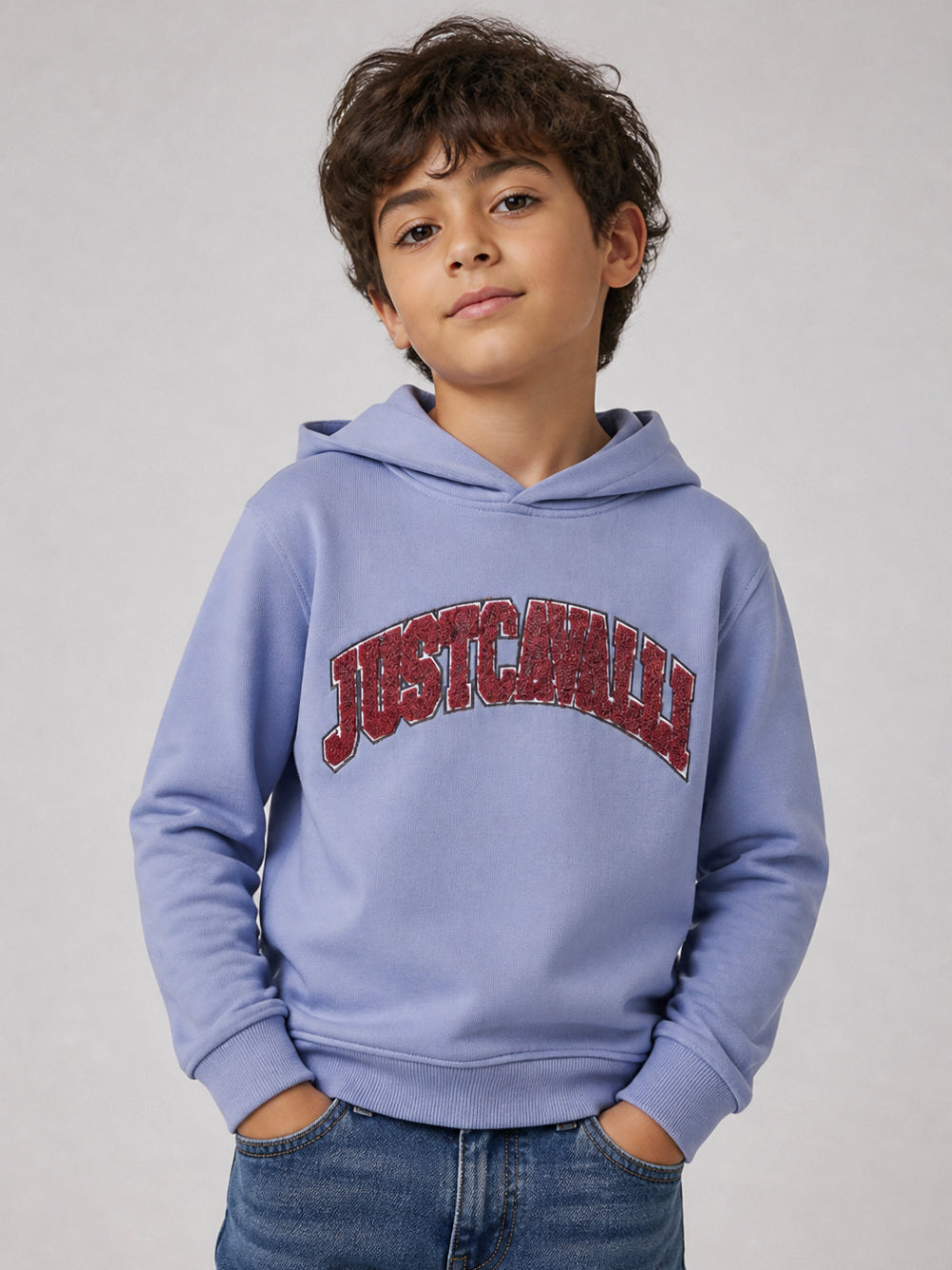 Felpa per bambina Just Cavalli Kids glicine con applicazione logo JGA26021FE BLUE ENGLISH JUST CAVALLI KIDS