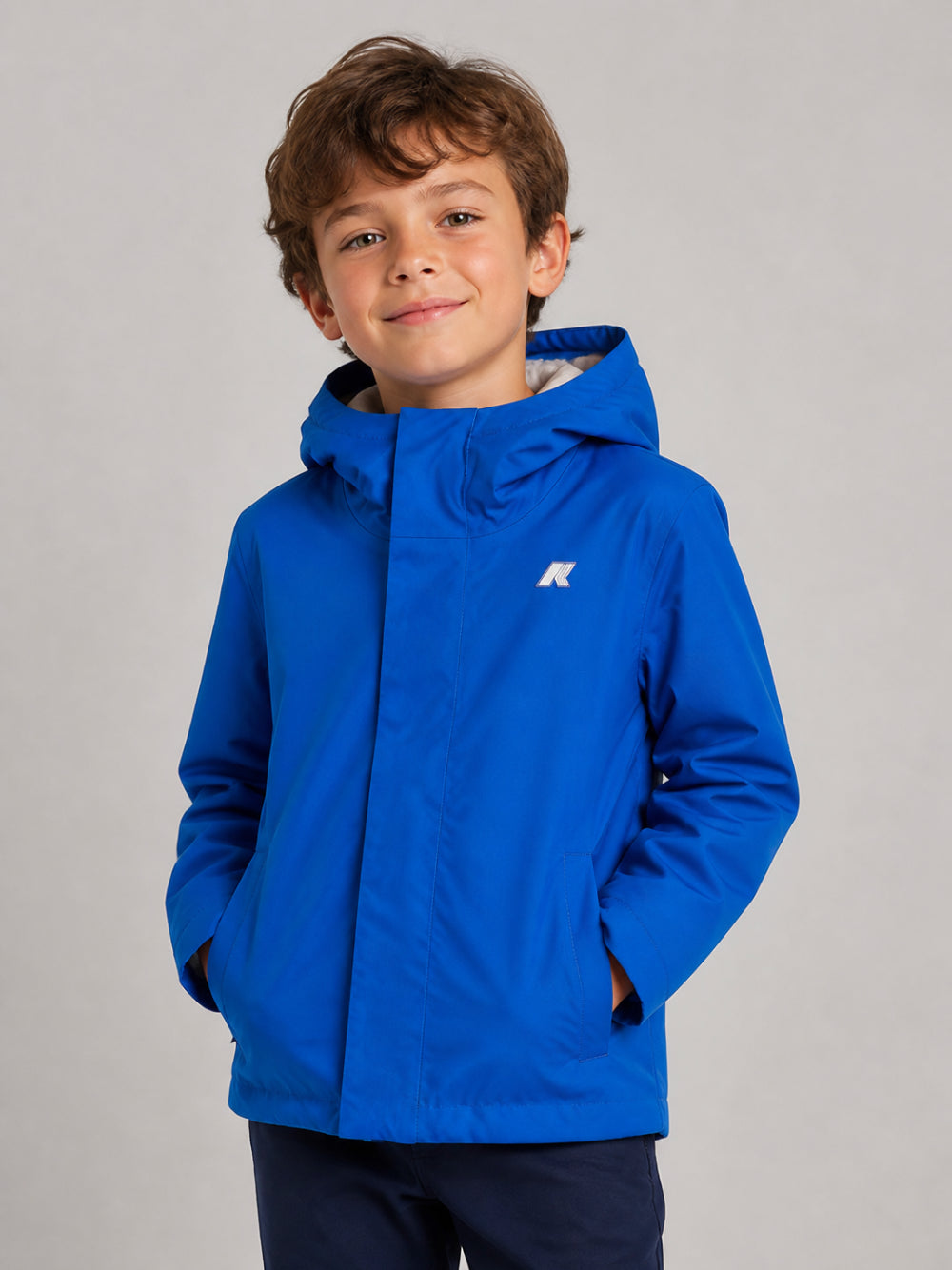 Giubbino P. Jacko Twill Marmotta per bambino K Way Kids blu con logo applicato K1128FW DC0 K-WAY KIDS