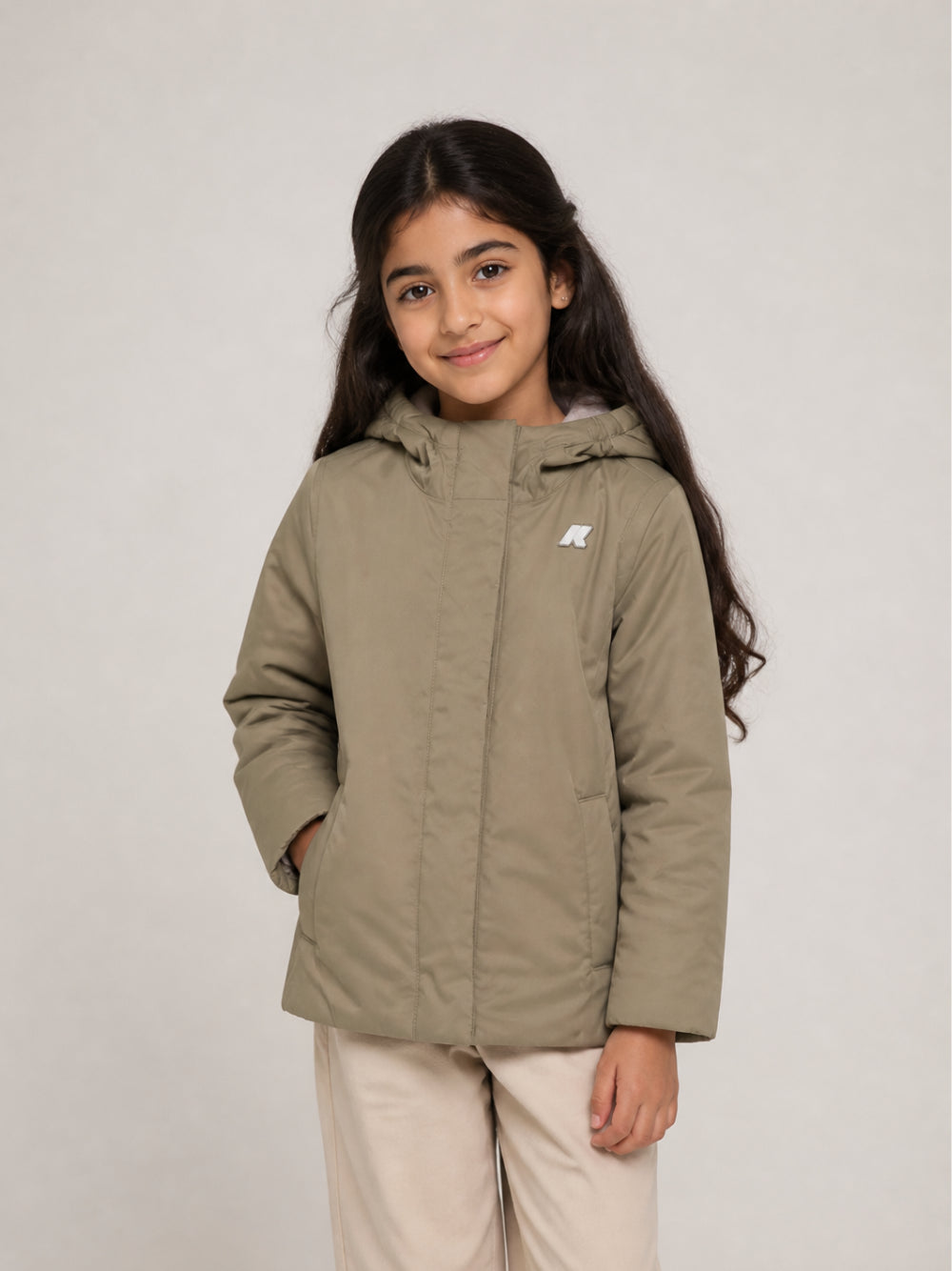 Giacca unisex bambino K-Way Kids beige con toppa logo K7136ZW DC9 K-WAY KIDS