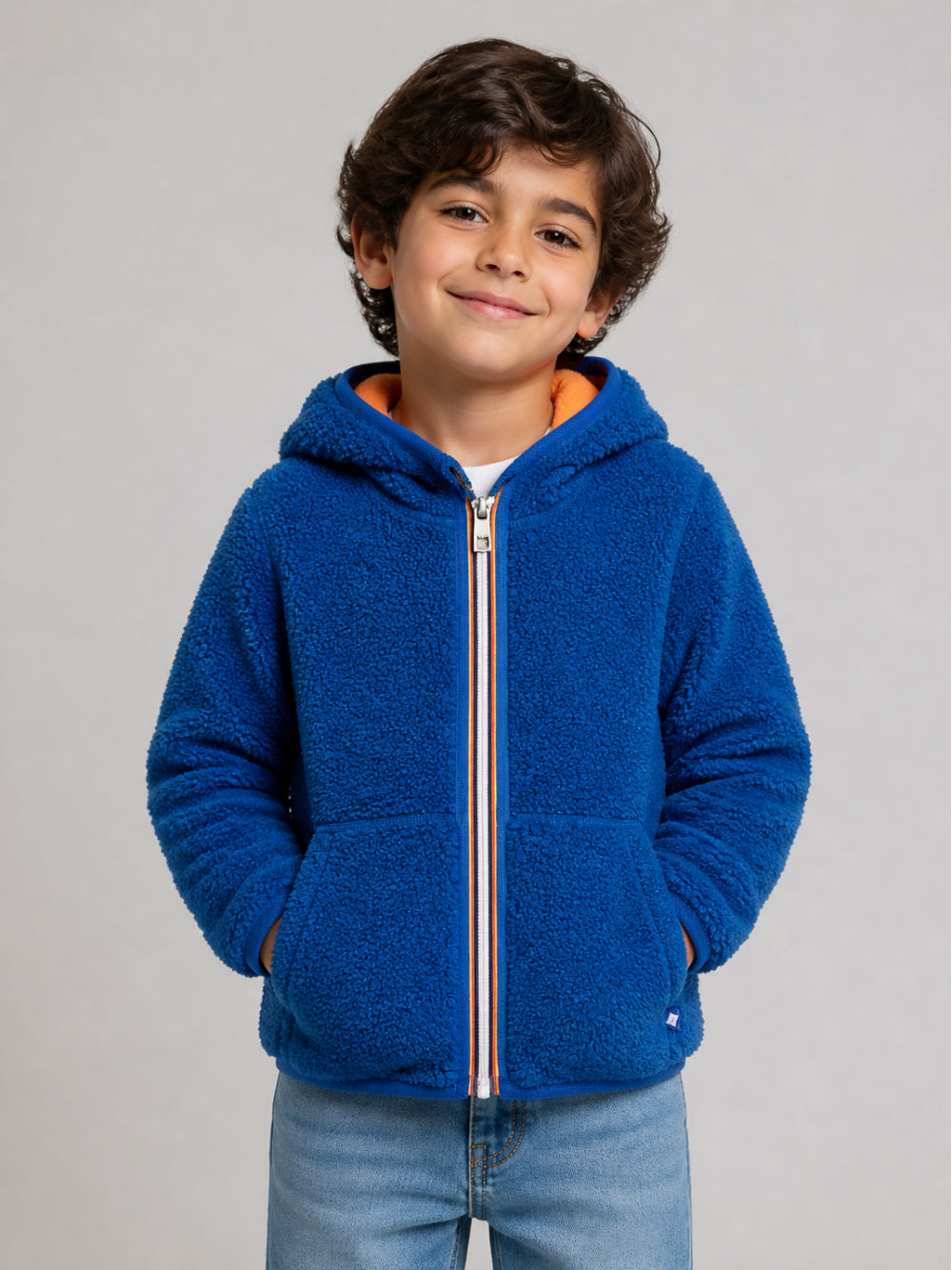 Giacca in pile per bambino K Way Kids blu con cappuccio K8136WW DAL K-WAY KIDS