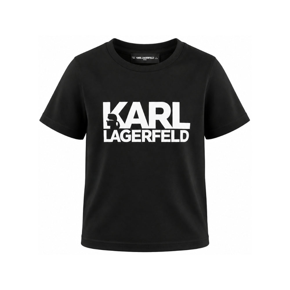 T-shirt Mini Me per bambini Karl Lagerfeld Kids nera con stampa logo sul davanti Z31098 09B KARL LAGERFELD KIDS