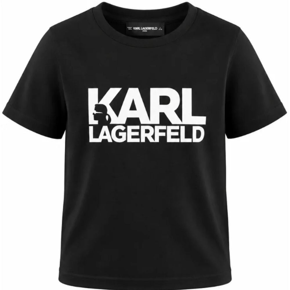 T-shirt Mini Me per bambini Karl Lagerfeld Kids nera con stampa logo sul davanti Z31098 09B KARL LAGERFELD KIDS