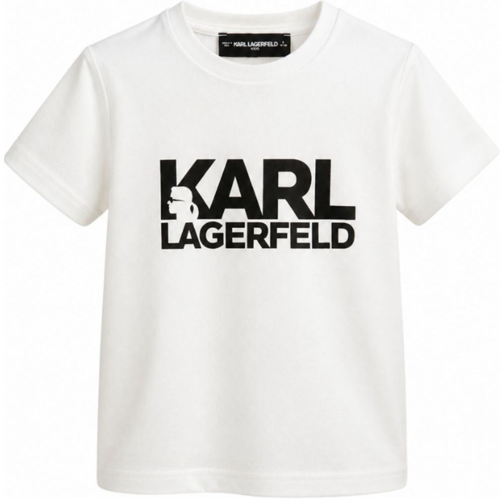 T-shirt Mini Me per bambini Karl Lagerfeld Kids bianca con stampa logo sul davanti Z31098 10P KARL LAGERFELD KIDS