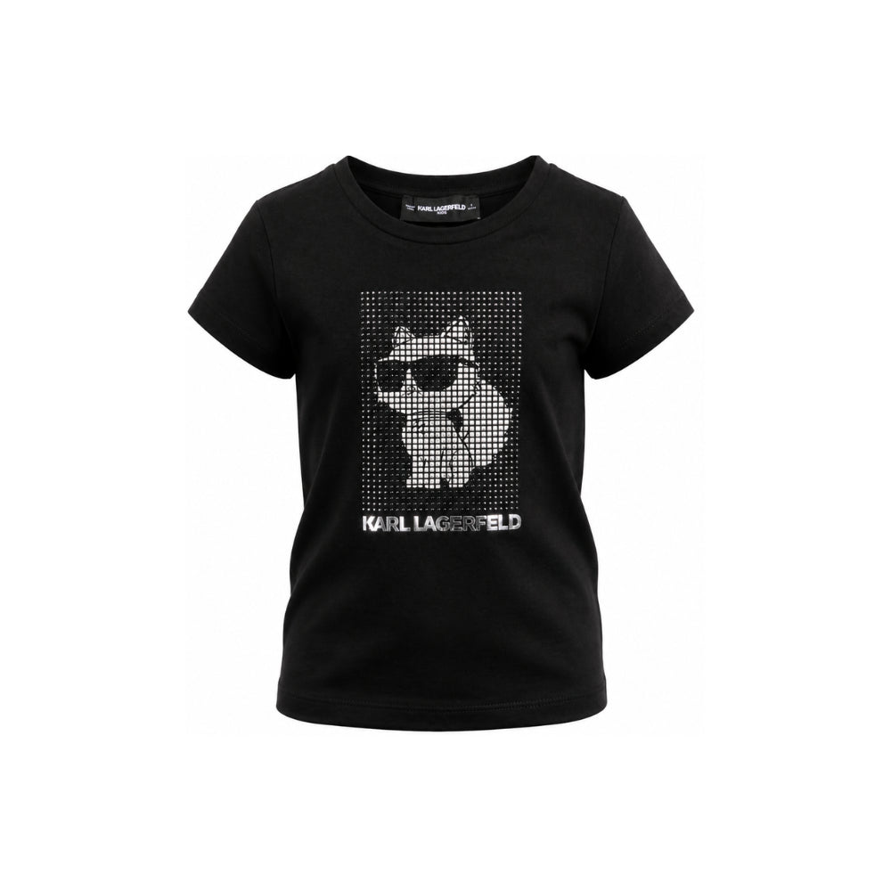 T-shirt per bambina Karl Lagerfeld Kids nero con dettaglio logo Z31158 09B KARL LAGERFELD KIDS