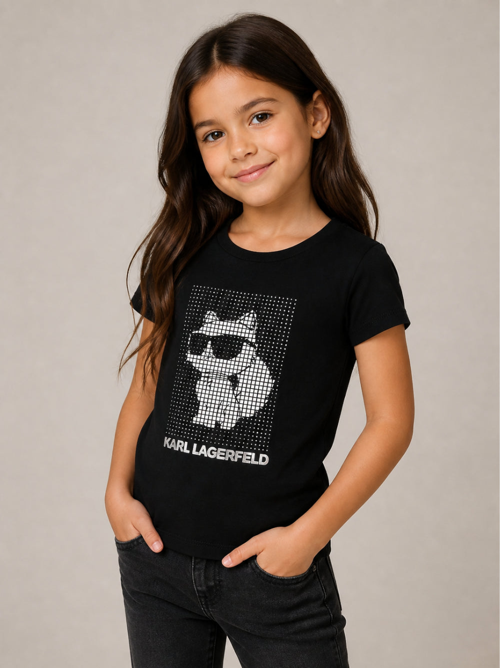 T-shirt per bambina Karl Lagerfeld Kids nero con dettaglio logo Z31158 09B KARL LAGERFELD KIDS