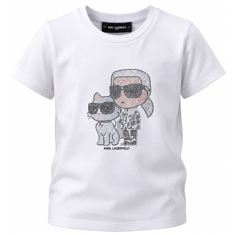 T-shirt per bambina Karl Lagerfeld Kids bianco con dettaglio logo Z31158 10P KARL LAGERFELD KIDS