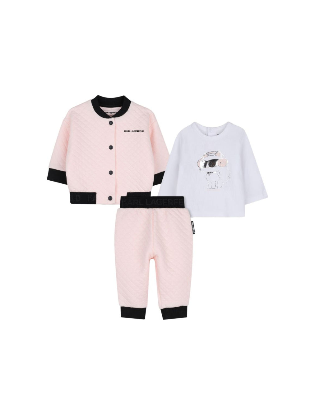 Set tre pezzi per neonata Karl Lagerfeld Kids rosa con logo sul davanti Z31278 46M KARL LAGERFELD KIDS