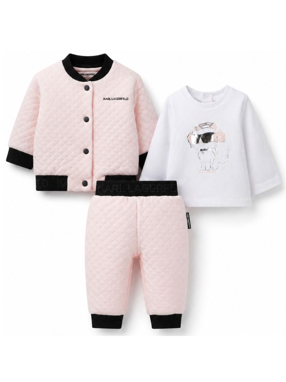 Set tre pezzi per neonata Karl Lagerfeld Kids rosa con logo sul davanti Z31278 46M KARL LAGERFELD KIDS