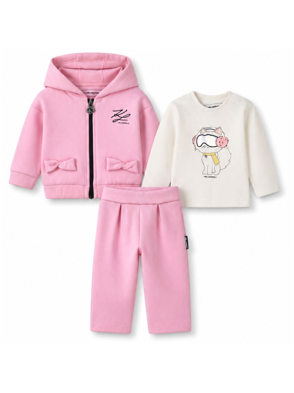Set tre pezzi per neonata Karl Lagerfeld Kids rosa con stampa Choupette Z31293 47U KARL LAGERFELD KIDS