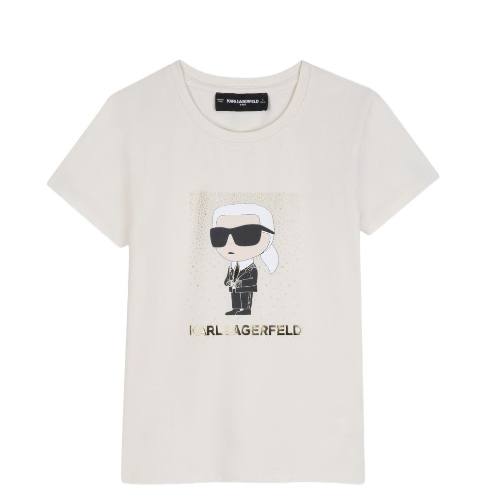 T-shirt per bambino Karl Lagerfeld Kids beige con stampa grafica Z31308 182 KARL LAGERFELD KIDS