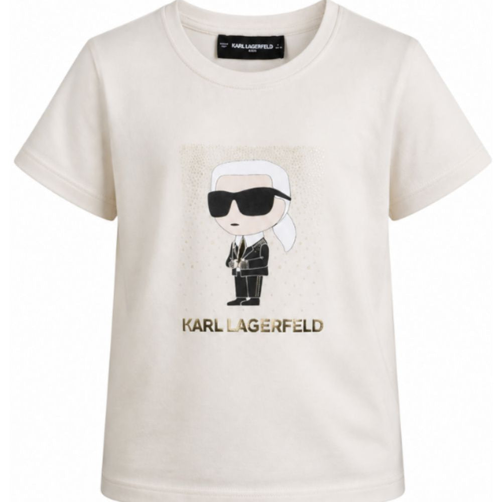 T-shirt per bambino Karl Lagerfeld Kids beige con stampa grafica Z31308 182 KARL LAGERFELD KIDS