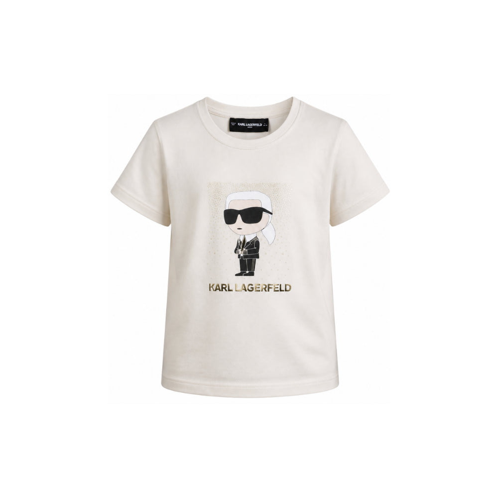 T-shirt per bambino Karl Lagerfeld Kids beige con stampa grafica Z31308 182 KARL LAGERFELD KIDS