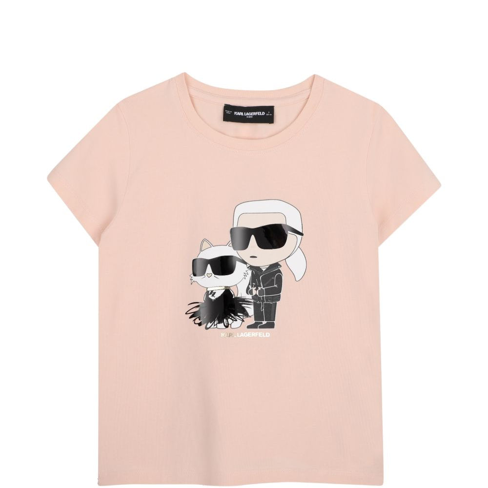 T-shirt per bambina Karl Lagerfeld Kids rosa con stampa grafica Z31308 471 KARL LAGERFELD KIDS
