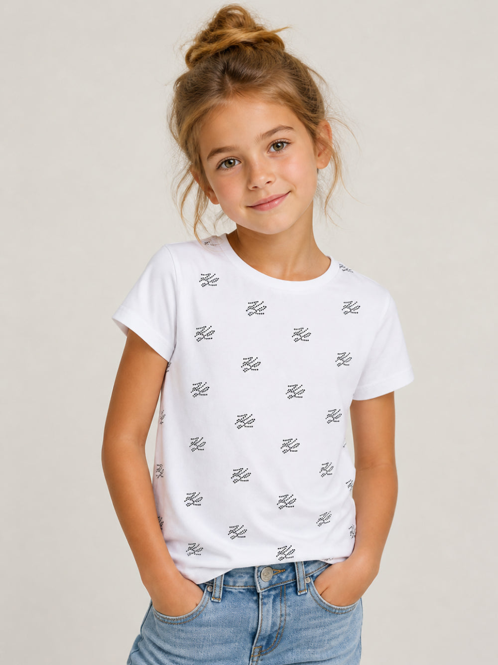 T-shirt per bambina Karl Lagerfeld Kids bianca con dettaglio logo Z31312 10P KARL LAGERFELD KIDS