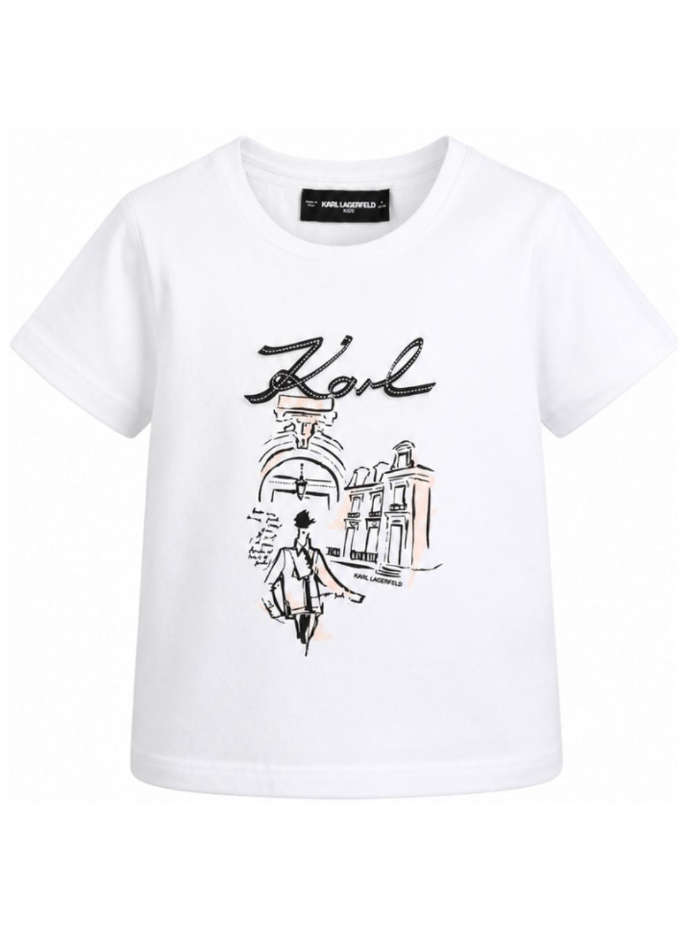 T-shirt per bambina Karl Lagerfeld Kids bianca con stampa grafica Z31313 10P KARL LAGERFELD KIDS
