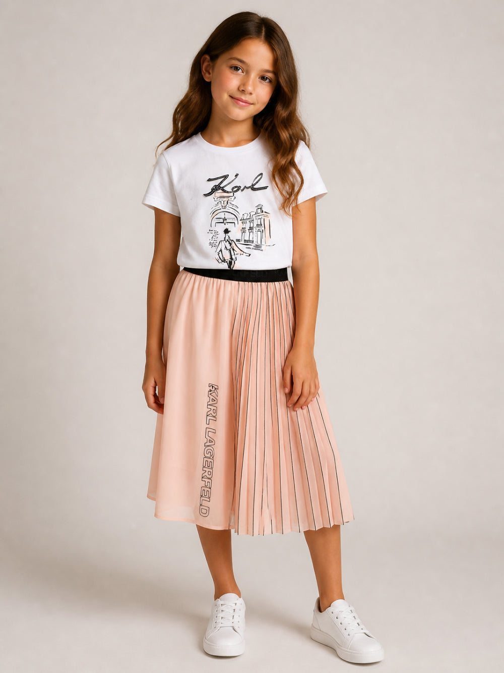 T-shirt per bambina Karl Lagerfeld Kids bianca con stampa grafica Z31313 10P KARL LAGERFELD KIDS