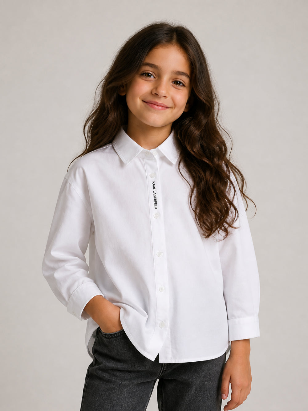 Camicia per bambina Karl Lagerfeld Kids bianca con logo sul davanti Z31316 10P KARL LAGERFELD KIDS