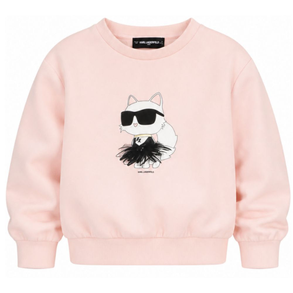 Felpa per bambina Karl Lagerfeld Kids rosa con stampa Choupette Z31318 471 KARL LAGERFELD KIDS