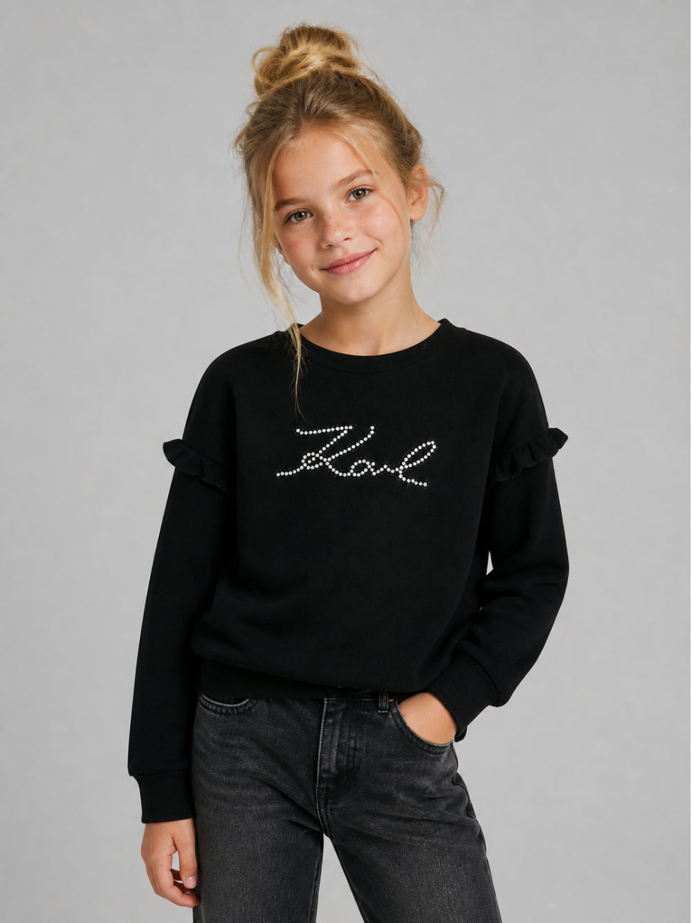 Felpa per bambina Karl Lagerfeld Kids nera con decorazione logo Z31319 09B KARL LAGERFELD KIDS